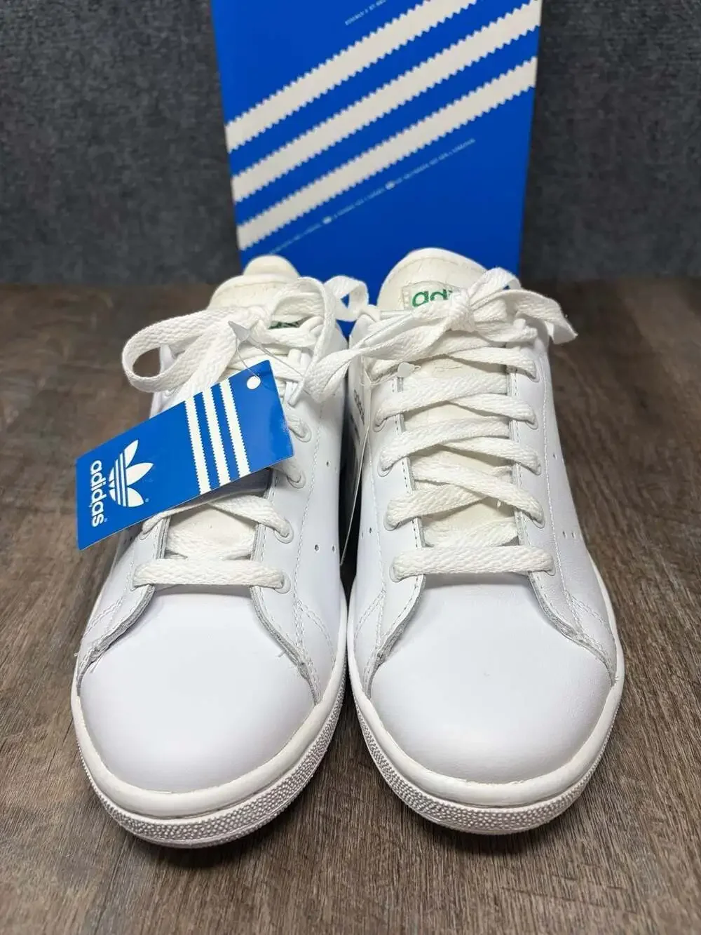 Adidas Stan Smith Womens 7.5 Youth 6 White Green Leather Sneakers NIB READ